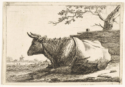 Landscape with reclining cow with deck on the back, Cornelis Bisschop (1762-1829), 1777 - 1829 Canvas Print