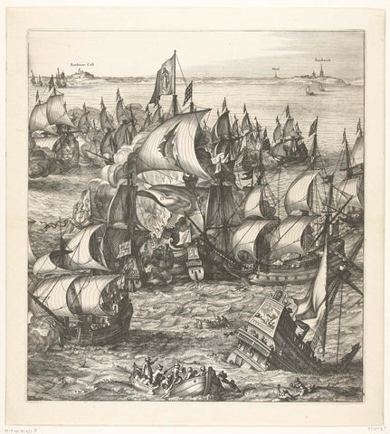 The great naval battle of Duins (plate 4), 1639, Claes Jansz. Visscher (II), 1640 - 1643 Canvas Print