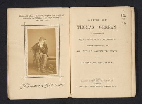 Portrait of Thomas Geeran (so-called) at the age of 104, Lombardi &Co, 1870 Canvas Print