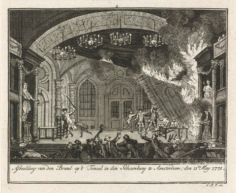 Flame-out fire on the stage of the Amsterdam theatre, 1772, Christian Friedrich Fritzsch, 1772 - 1773 Canvas Print