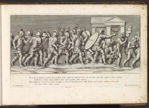 Part of a triumphal procession with soldiers and two banner bearers, Pietro Sante Bartoli, 1680 Canvas Print