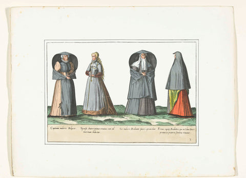 Four women dressed according to fashion in Antwerp, Brabant and 's-Hertogenbosch, c. 1580, anonymous, 1872 - 1875 Canvas Print