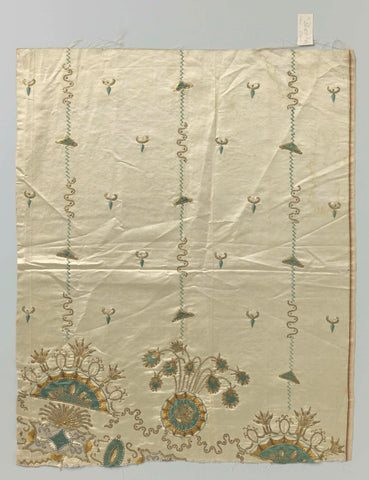 Fragment light silk with embroidered partially hurled stripes, semicircle circles, rectangles with scalloped edge, ornate flowers and rays, , c. 1790 - c. 1820 Canvas Print