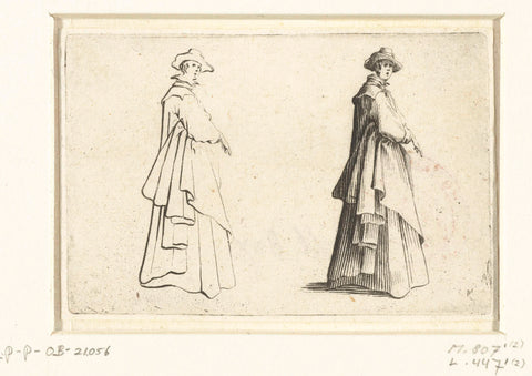 Twice the same woman (man?) with long cloak, seen on the right, Jacques Callot, 1621 Canvas Print