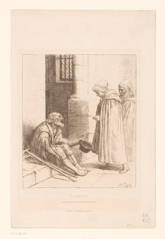 Beggar on a staircase, Alphonse Legros, 1837 - 1911 Canvas Print