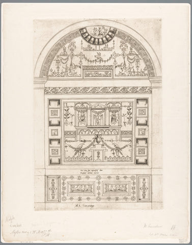 Groteske wanddecoratie met vogels, hippocampussen, wapens, arabesken en putti, Michele Greco, 1534 - 1609 Canvas Print