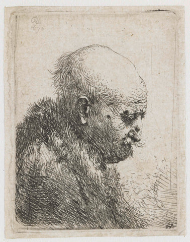 Bald headed man in profile right: small bust, the artist's father (?), Rembrandt van Rijn, 1630 Canvas Print