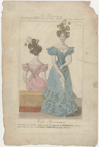 La Réunion, Journal Littéraire et des Modes, 1828, No. 30: Robe moirée sur Carolin (...), anonymous, 1828 Canvas Print