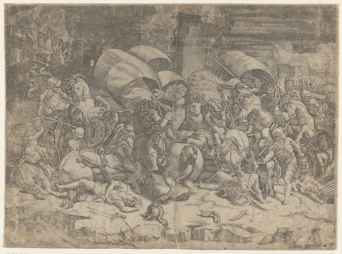 Battle between Romans and Carthaginians, c. 218-201 BC, Agostino Veneziano, 1500 - 1536 Canvas Print