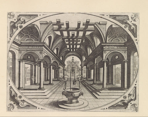 Colonnade with a ruined vault and a well, Johannes or Lucas van Doetechum, after 1601 Canvas Print