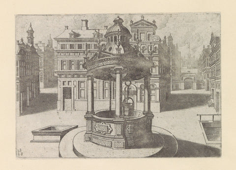 Round well for a city palace on a square, Johannes or Lucas van Doetechum, c. 1574 Canvas Print