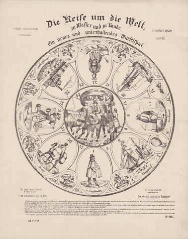 Journey around the world dice game, P. & V.H. Sch., 1800 - 1899 Canvas Print