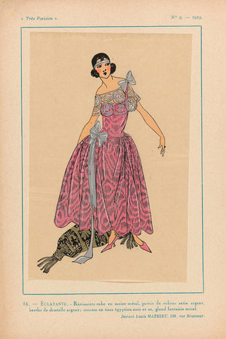 Très Parisien, 1923, No 9: 16.- ÉCLATANTE. - Ravissante robe en moire..., anonymous, 1923 Canvas Print