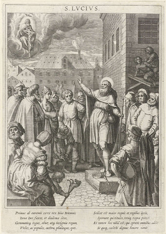 Saint Lucius preaches before the crowd, Raphael Sadeler (I), 1615 Canvas Print