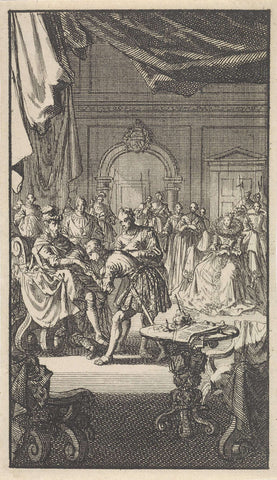 Overdracht van de Spaanse Nederlanden door Filips II aan Isabella Clara Eugenia, infante van Spanje, 1597, Jan Luyken, 1699 Canvas Print