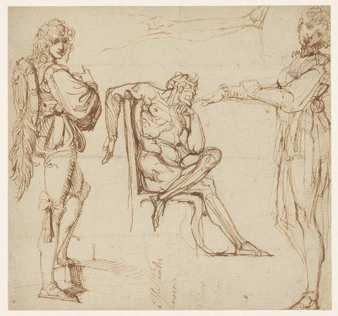 Studies of two standing figures, a sitting man and a leg, Johann Heinrich Füssli, 1795 - 1810 Canvas Print