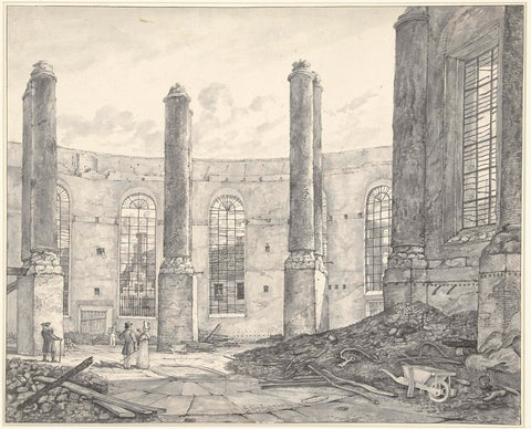 Ruins of the Nieuwe Luthersche Kerk in Amsterdam, burned on 18 September 1822, can be seen from the outside door inwards, Gerrit Lamberts, 1822 Canvas Print