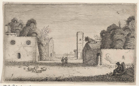 Figures at ruins of a village, Jan van de Velde (II), 1616 Canvas Print