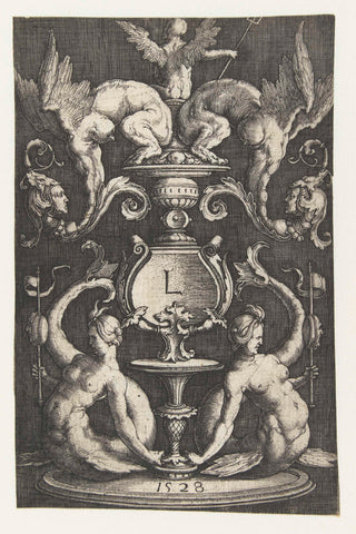 Ornament with two sirens, Lucas van Leyden, 1528 Canvas Print