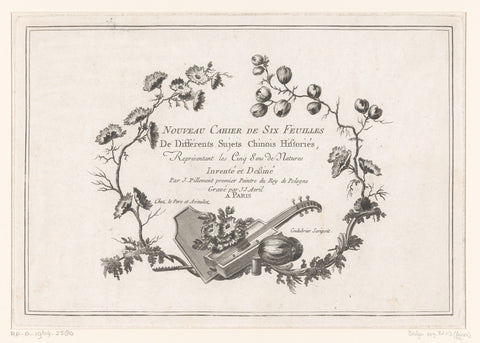 Bloemenomlijsting met instrument, Jean Jacques Avril (I), 1773 Canvas Print