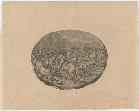 Vignette with an image of the Battle of Kalisch (29-10-1706), from the portrait of Frederick Augustus II, Duke of Saxony and King of Poland, Nicolaas Verkolje, 1706 - 1746 Canvas Print