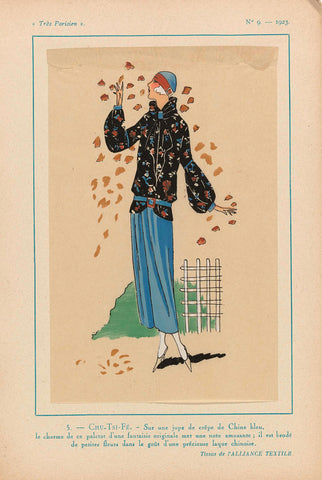 Très Parisien, 1923, No. 9: 5. - CHU-TSI-FÉ. - Sur une jupe de crêpe de Chine..., anonymous, 1923 Canvas Print