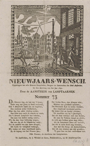 New Year's wish of the lampposts of Amsterdam for the year 1841, Jacob Coldewijn, 1840 - 1841 Canvas Print