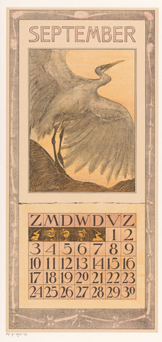 Kalenderblad september met zilverreiger, Theo van Hoytema, 1904 Canvas Print