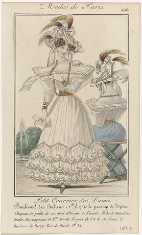 Petit Courrier des Dames, 1827, No. 492 : Chapeau de paille de riz (...), anonymous, 1827 Canvas Print