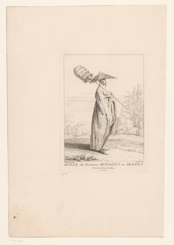 Chinese man with straw hat and parasol, Edme Jeaurat, 1731 Canvas Print