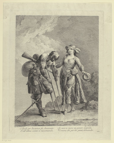 Kreupele harlekijn met jonge vrouw, Francesco Bartolozzi, 1739 - 1780 Canvas Print