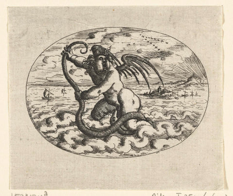 Lying oval with putto, Christoph Jamnitzer, 1573 - 1610 Canvas Print