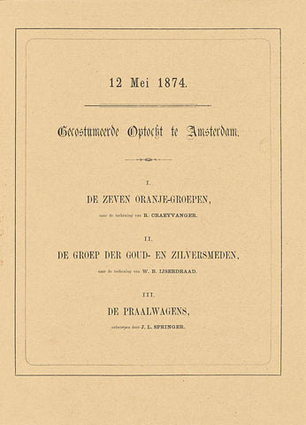 Verklaring bij de platen van de optocht bij de viering van het 25-jarigs regeringsjubileum van koning Willem III te Amsterdam, 1874, Tresling & Comp., 1874 Canvas Print