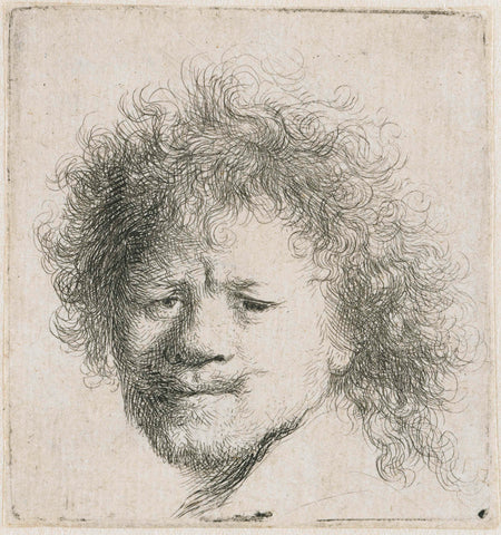 Self-portrait with long bushy hair: head only, Rembrandt van Rijn, c. 1631 Canvas Print