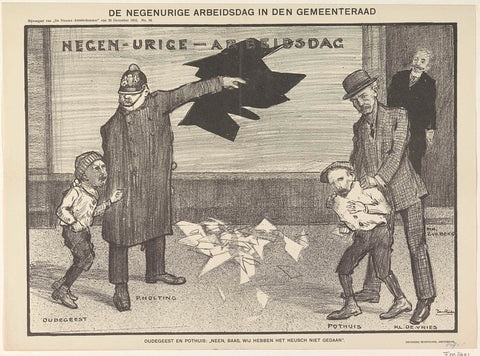 Cartoon about the treatment of the nine-hour working day in the (Amsterdam) city council, 1910, Jan Rinke, 1910 Canvas Print