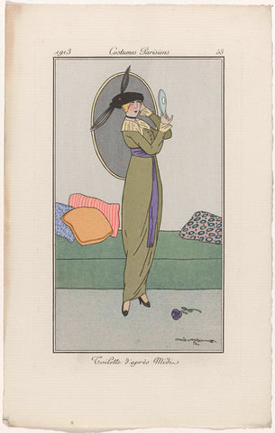 Journal des Dames et des Modes, Costumes Parisiens, 1913, No. 53 : Toilette d'aprés Midi, Aris Metzano, 1913 Canvas Print