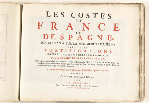 Title page for the first part of the print: Les costes de France et d'Espagne, c. 1702, Pieter Mortier (I), 1702 - 1703 Canvas Print