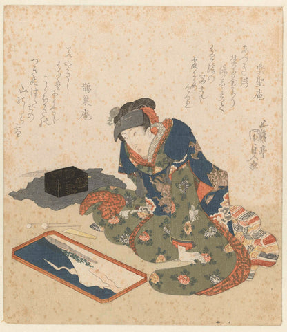 Woman makes a sand painting, Kunisada (I) , Utagawa, 1820 Canvas Print