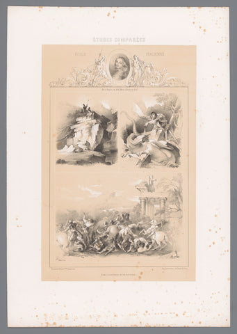 Studies on painting by Salvator Rosa, Charles Nicolas Lemercier, 1850 Canvas Print