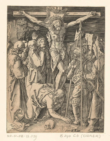 Christ on the cross with bystanders, Albrecht Dürer, 1656 - 1699 Canvas Print