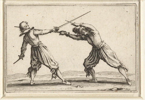 Two fighting men with swords and daggers, Jacques Callot, 1621 Canvas Print