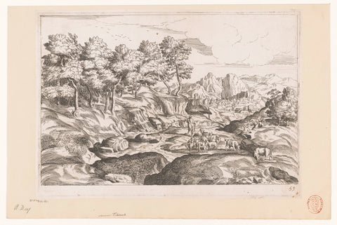 Landscape with shepherds with herd, Jean Pesne, 1666 - 1695 Canvas Print