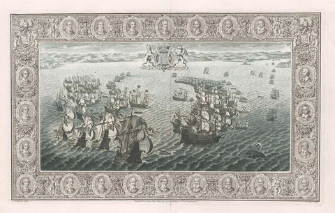 Reproduction of a tapestry over the Spanish Armada (July 20-21), John Pine, 1739 Canvas Print