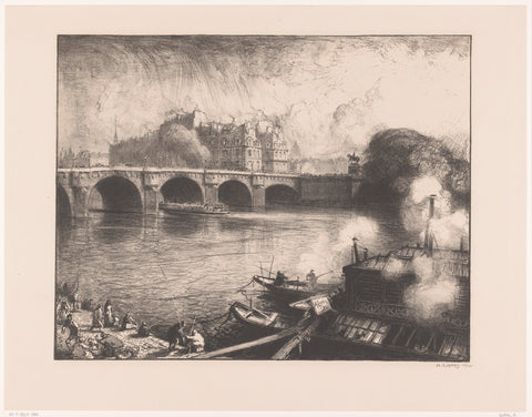 View of the Seine at the Pont Neuf in Paris, Auguste Lepère, 1913 Canvas Print