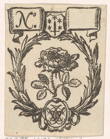 Vignette with a rose, the coat of arms of the city of Haarlem and a monogram, anonymous, 1675 - 1740 Canvas Print