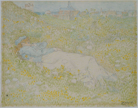 Woman Lying in the Dunes near Noordwijk, Jan Toorop, 1902 Canvas Print