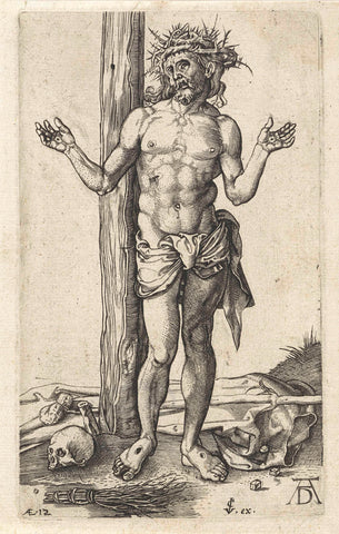 Christ as man of sorrows, with raised hands, Johannes Wierix (attributed to), 1559 - 1563 Canvas Print