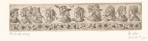 Frisian with ten male and female busts above ornament edge with foliage, Virgilius Solis, 1524 - 1562 Canvas Print