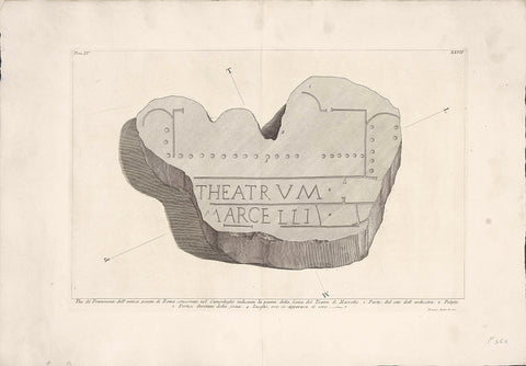 Marble fragment with map of the Theatre of Marcellus in Rome, Giovanni Battista Piranesi, c. 1756 - c. 1757 Canvas Print