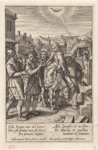 Joseph and Mary are refused entry to the inn, Hieronymus Wierix, 1563 - before 1619 Canvas Print